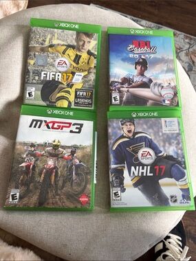 Xbox One Green Case Video Game Bundle - FIFA 17, NHL 17, MXGP3, RBI Baseball